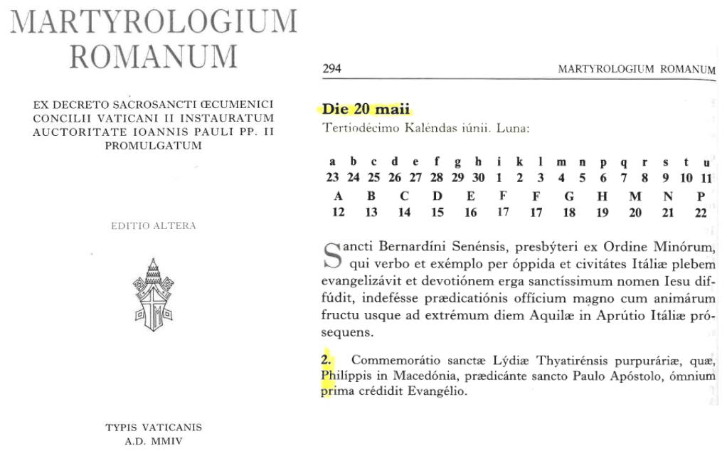 Auszug aus dem Martyrologium Romanum von 2004