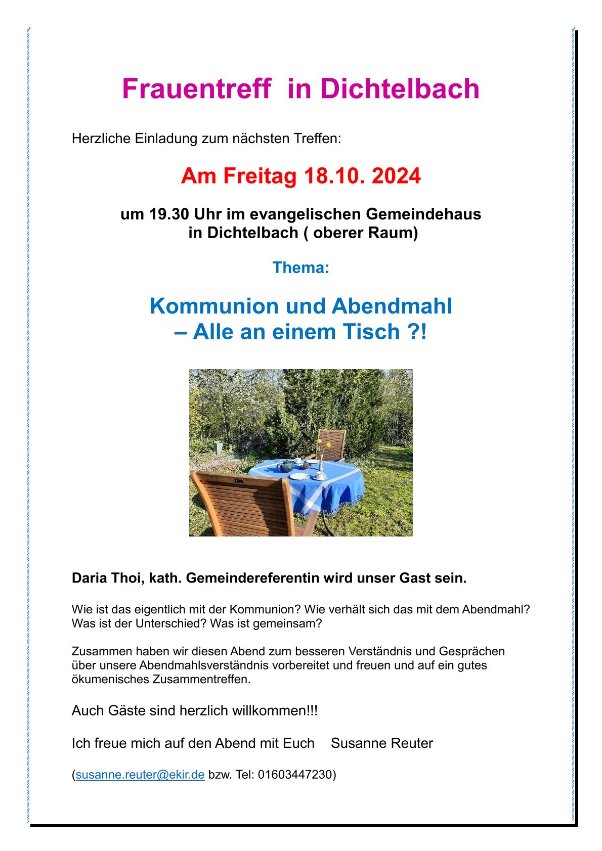 Einladung 18.10.  Kommunion und Abendmahl