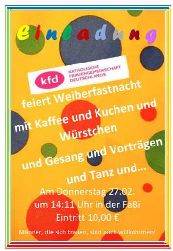 Einladung Altweiberfastnacht Kfd