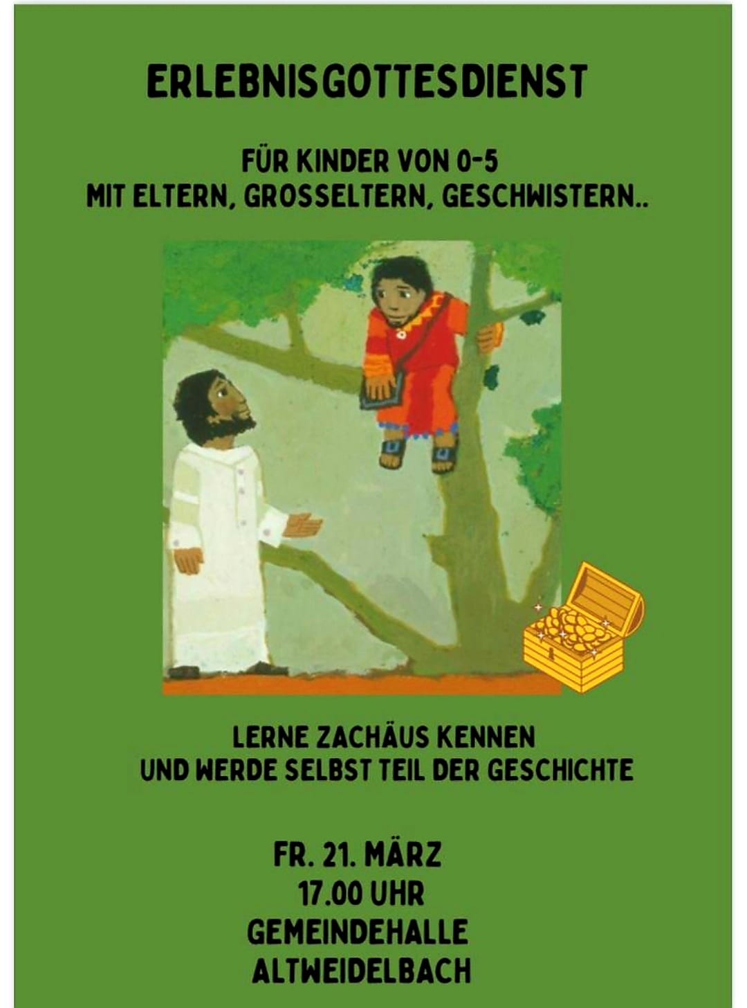 Plakat zum 2. Erlebnisgottesdienst in Altweidelbach