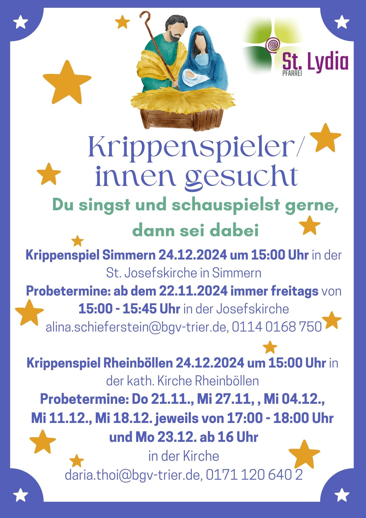 Krippenspiele Termine in Rheinböllen und Simmern