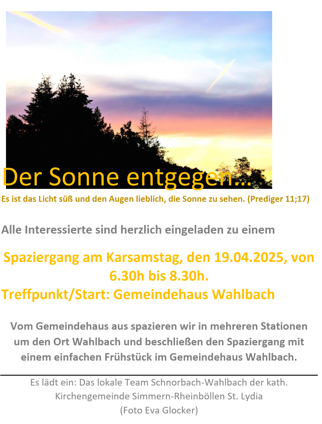 Plakat Der Sonne entgegen - Wanderung am Karsamstag