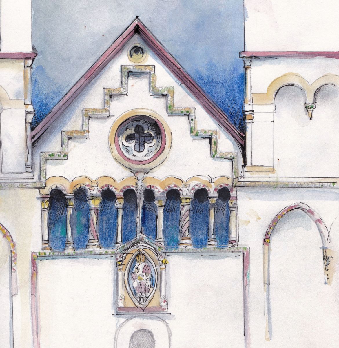 Rekonstruktionsversuch: die romanische Stiftskirche  in Ravengiersburg Westwerkgiebel