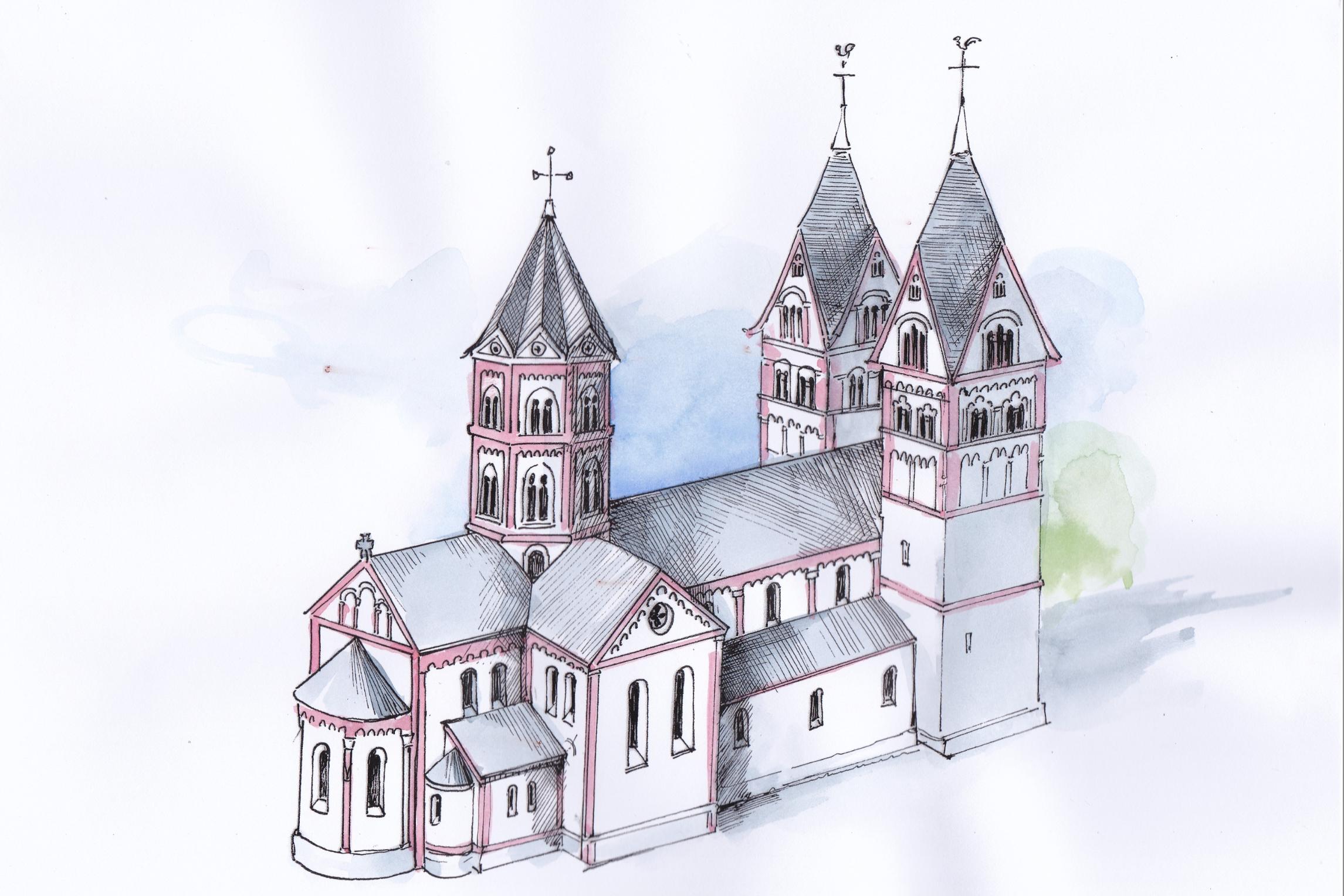 Rekonstruktionsversuch: die romanische Stiftskirche in Ravengiersburg könnte so ausgesehen haben.