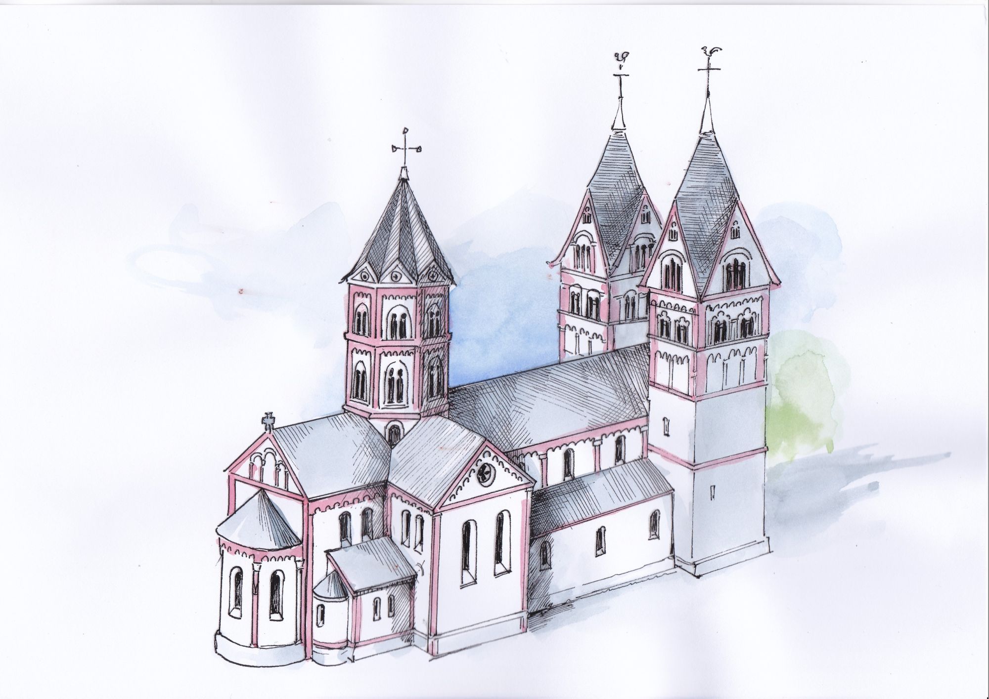 Rekonstruktionsversuch: die romanische Stiftskirche in Ravengiersburg könnte so ausgesehen haben.