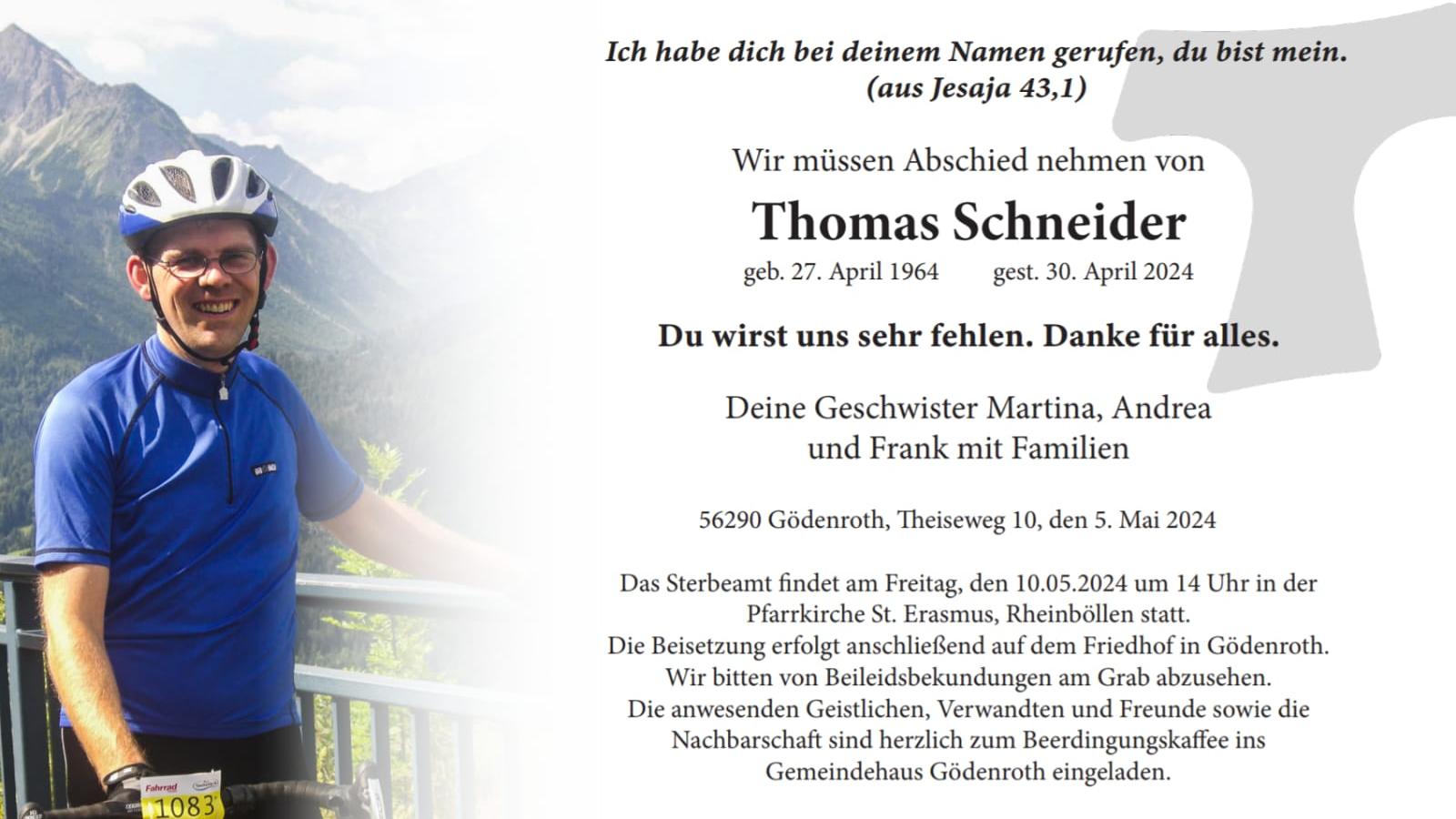 Traueranzeige Thomas Schneider Familie
