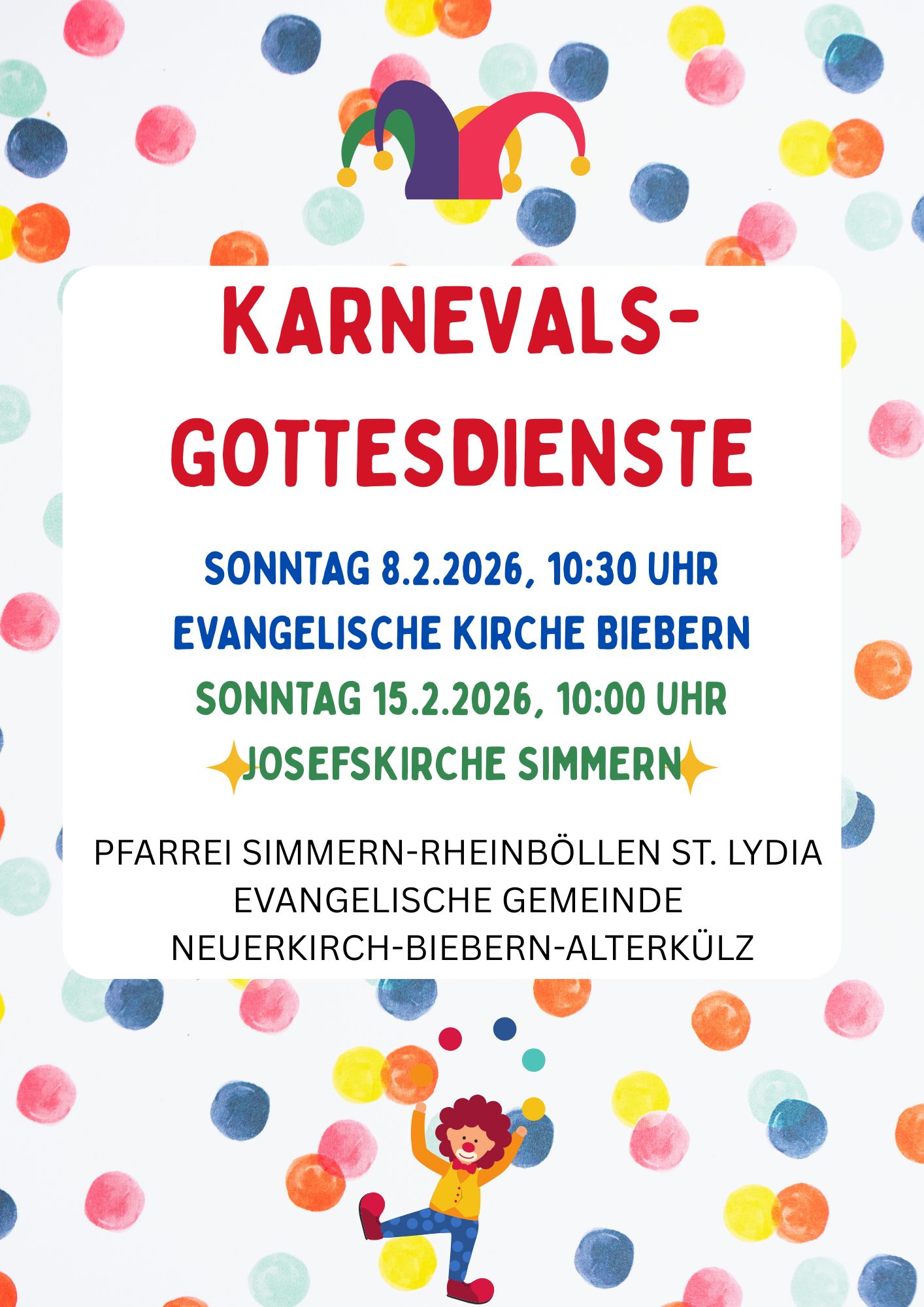 auch in diesem Jahr finden wieder Karnevalsgottesdienste statt